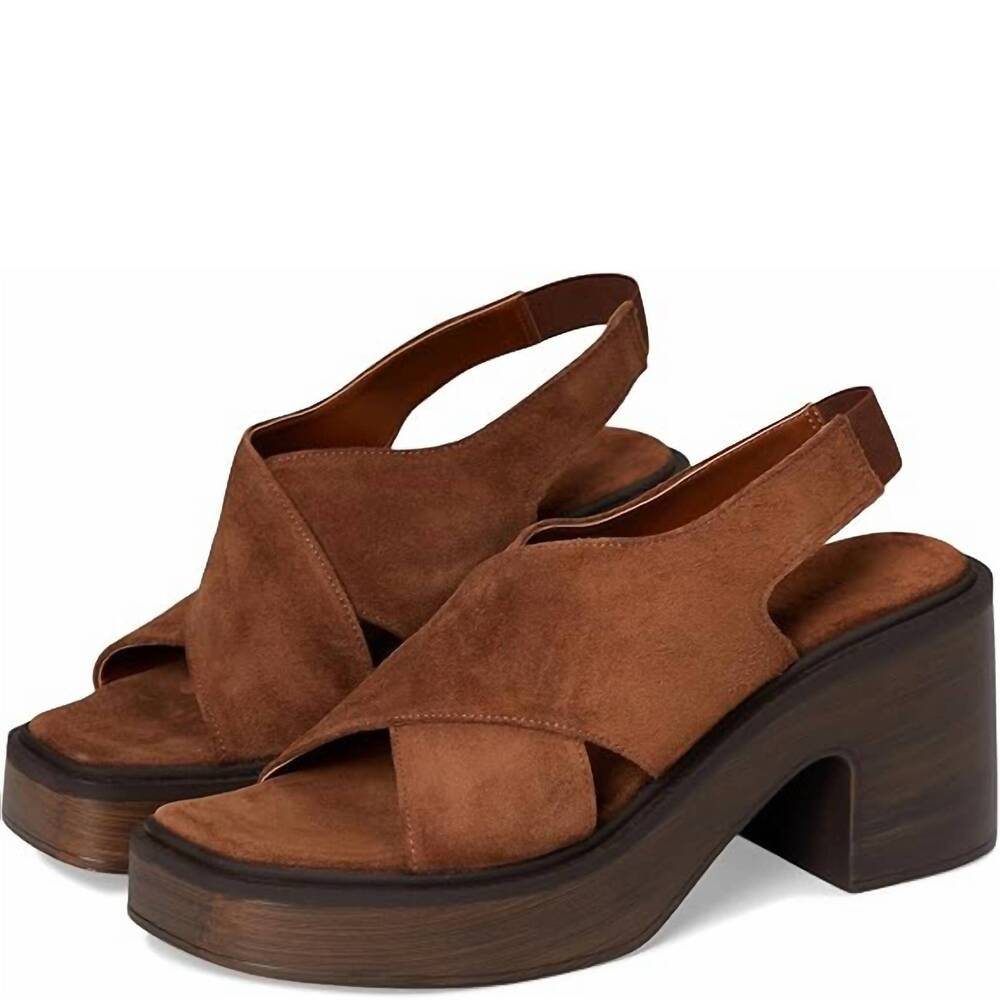 NEW FREE PEOPLE women's cora platform clogs in cognac suede